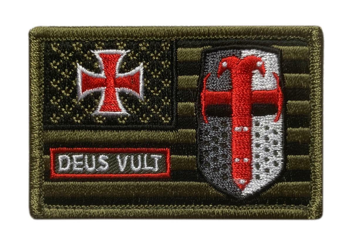 Deus Vult USA Flag Templar Knight in God Patch [Hook Fastener -MD2]
