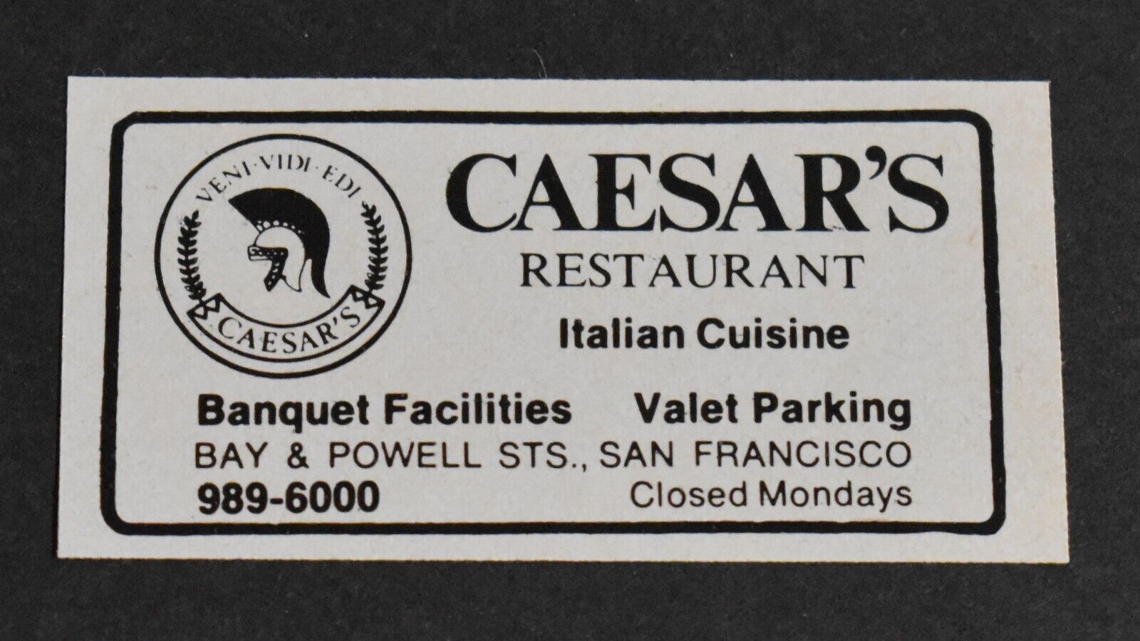 1979 Print Ad San Francisco Caesar\'s Restaurant Italian Cuisine Valet Parking