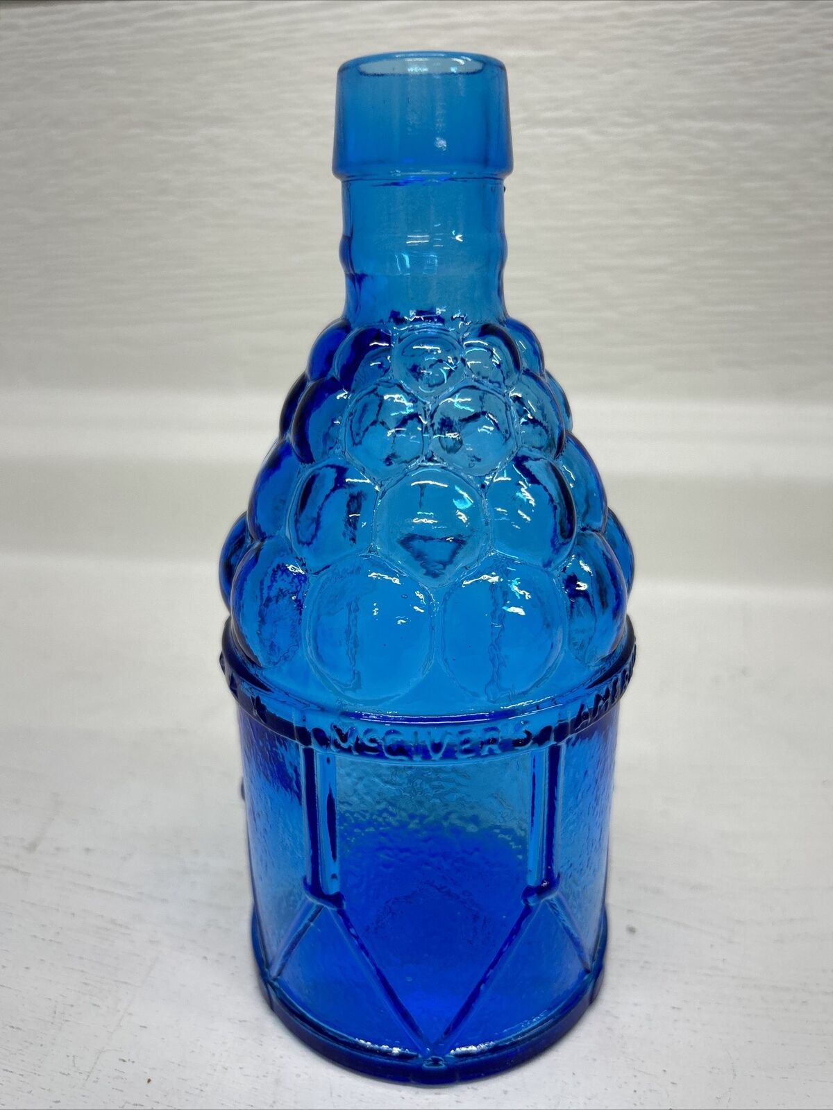 Vtg Reproduction WHEATON McGivers Bitters Drum Bottle Glass Blue 7 3/4”