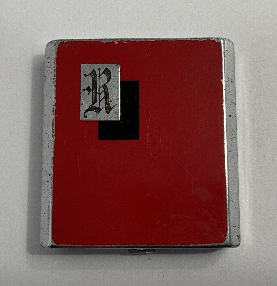 Vintage Art Deco Bourjois Compact Red Black Silver Powder Rectangle