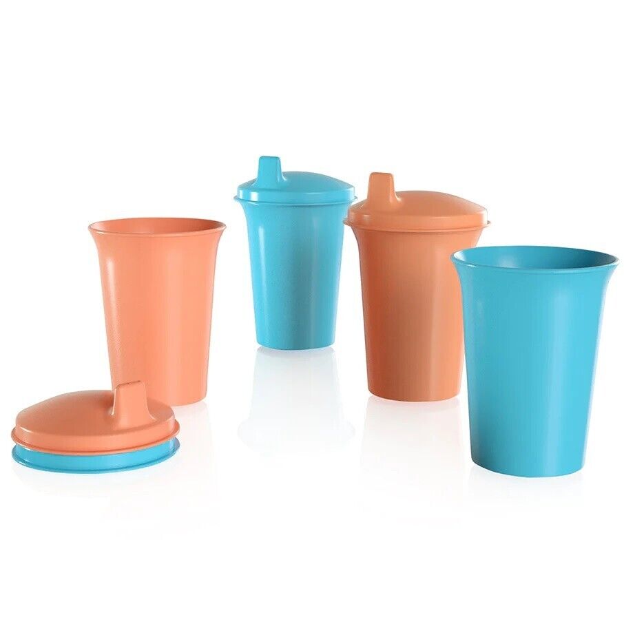 Tupperware kids bell tumblers Set of 4 Sippy Cups with seals The originals