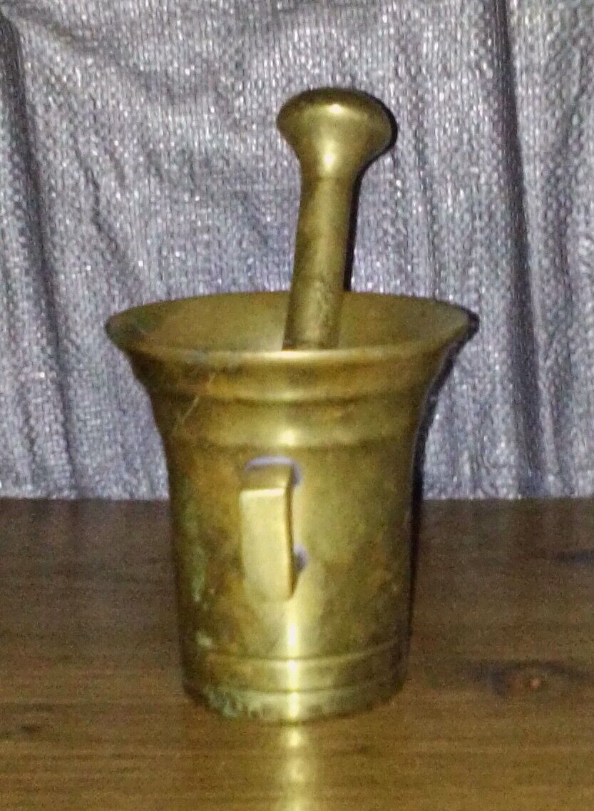 Vintage Solid Brass Mortar and Pestle Double Handles Apothecary