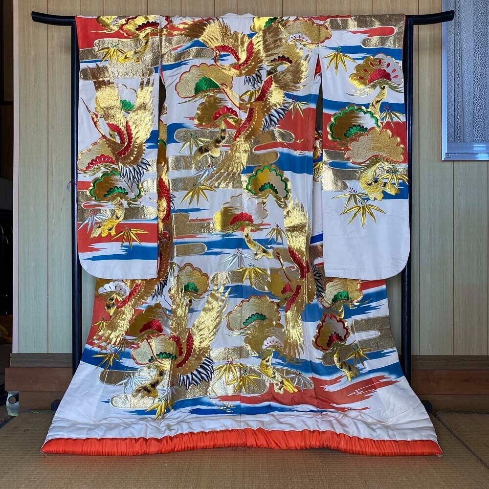 Japanese kimono colored uchikake furisode embroidery vintage furisode silk 2818