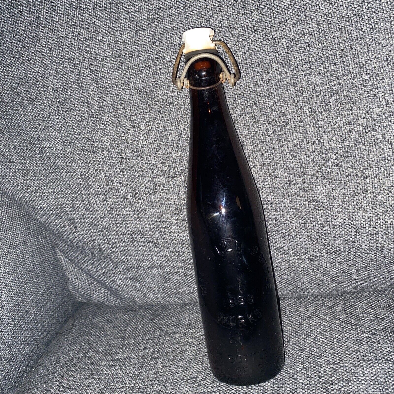 MILLVILLE BOTTLE WORKS - 1888  - Dark Amber / Brown Bottle With Stopper