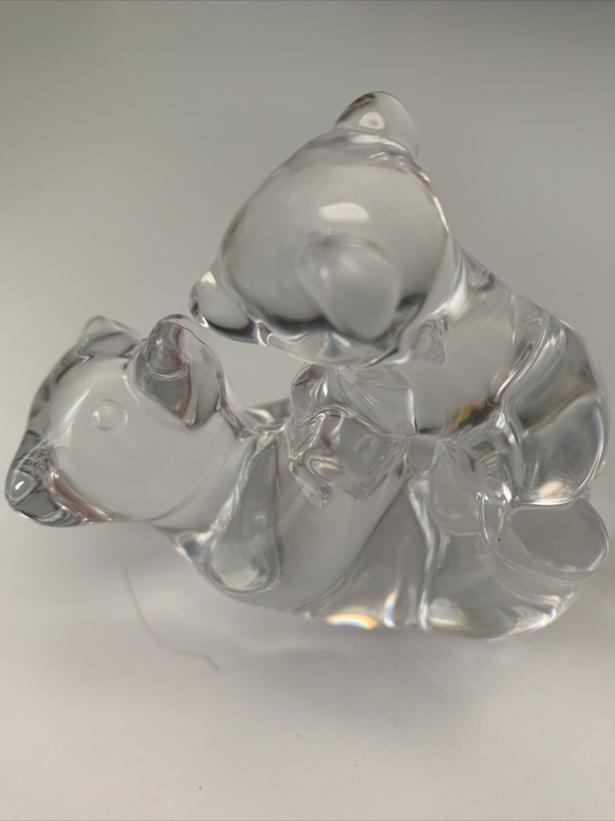 Vintage Mama Bear & Cub 3” Figurine Crystal Sevres France Clear Rare Signed