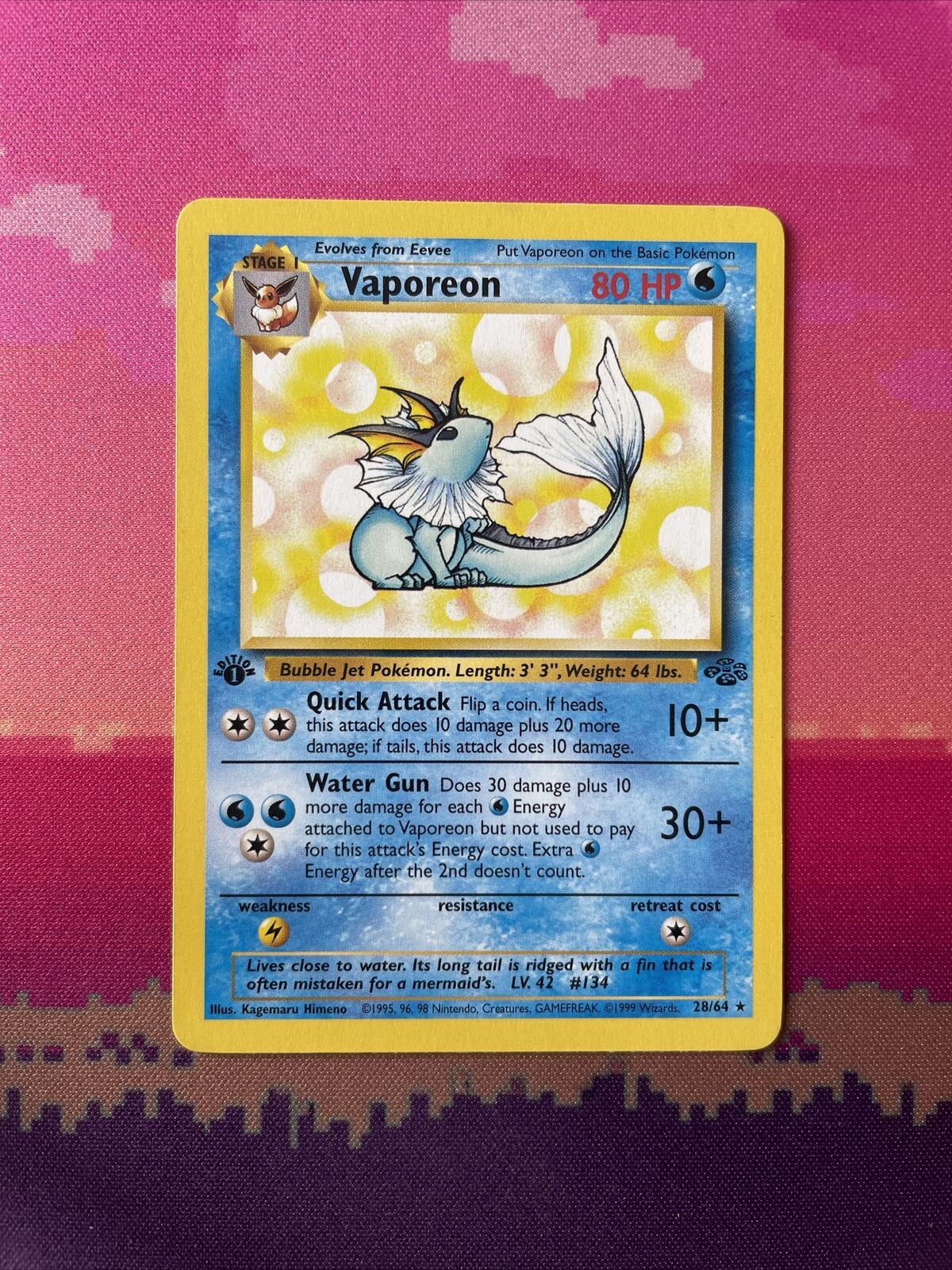 Pokemon Card Vaporeon Jungle 1st Edition Rare 28/64 Near Mint Condition