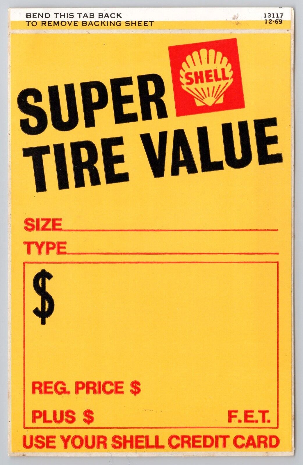 1969 Shell Gas Station Sticker Label Super Tire Value