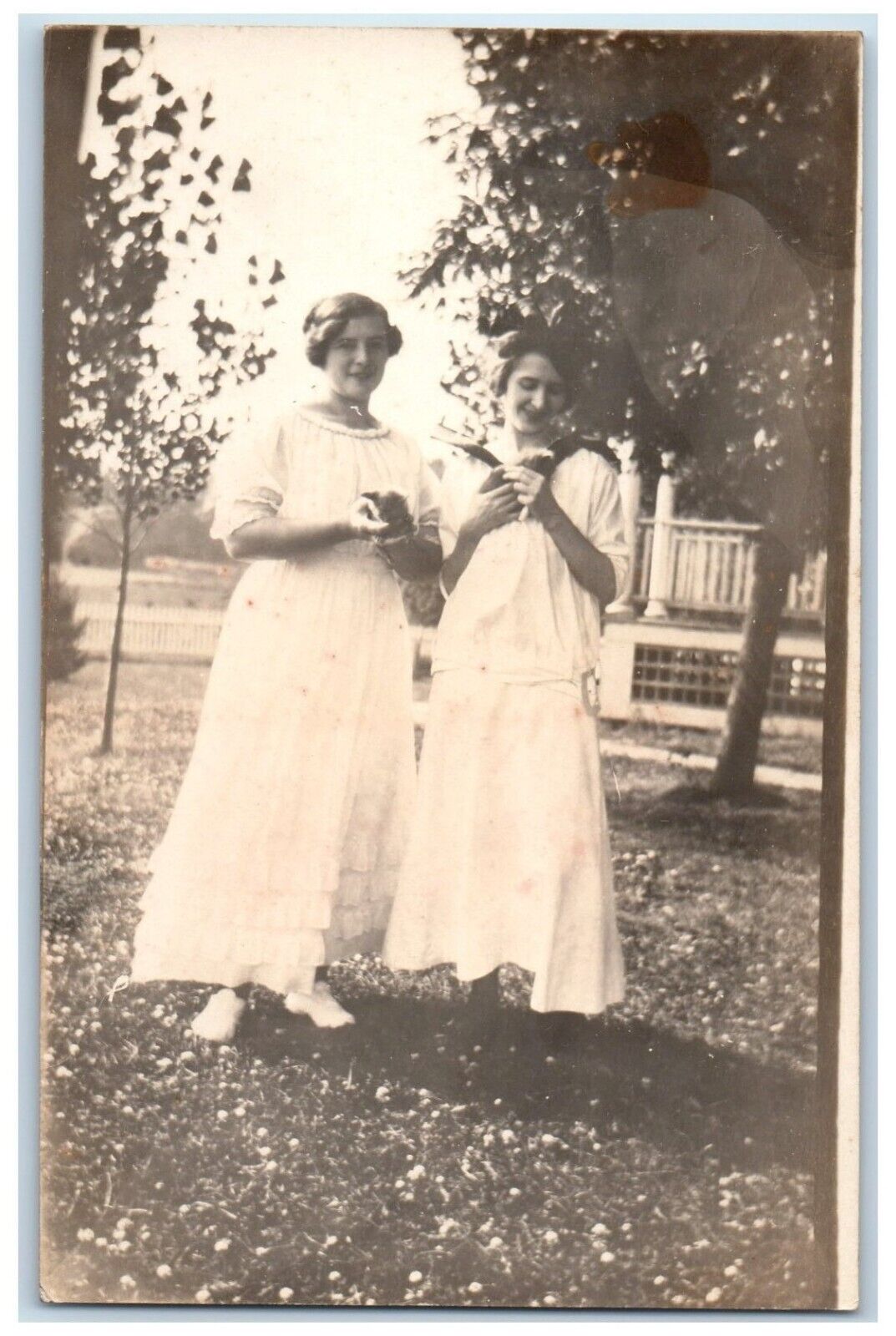 c1910\'s Two Women Holding Kittens Dresses Almont Iowa IA RPPC Photo Postcard