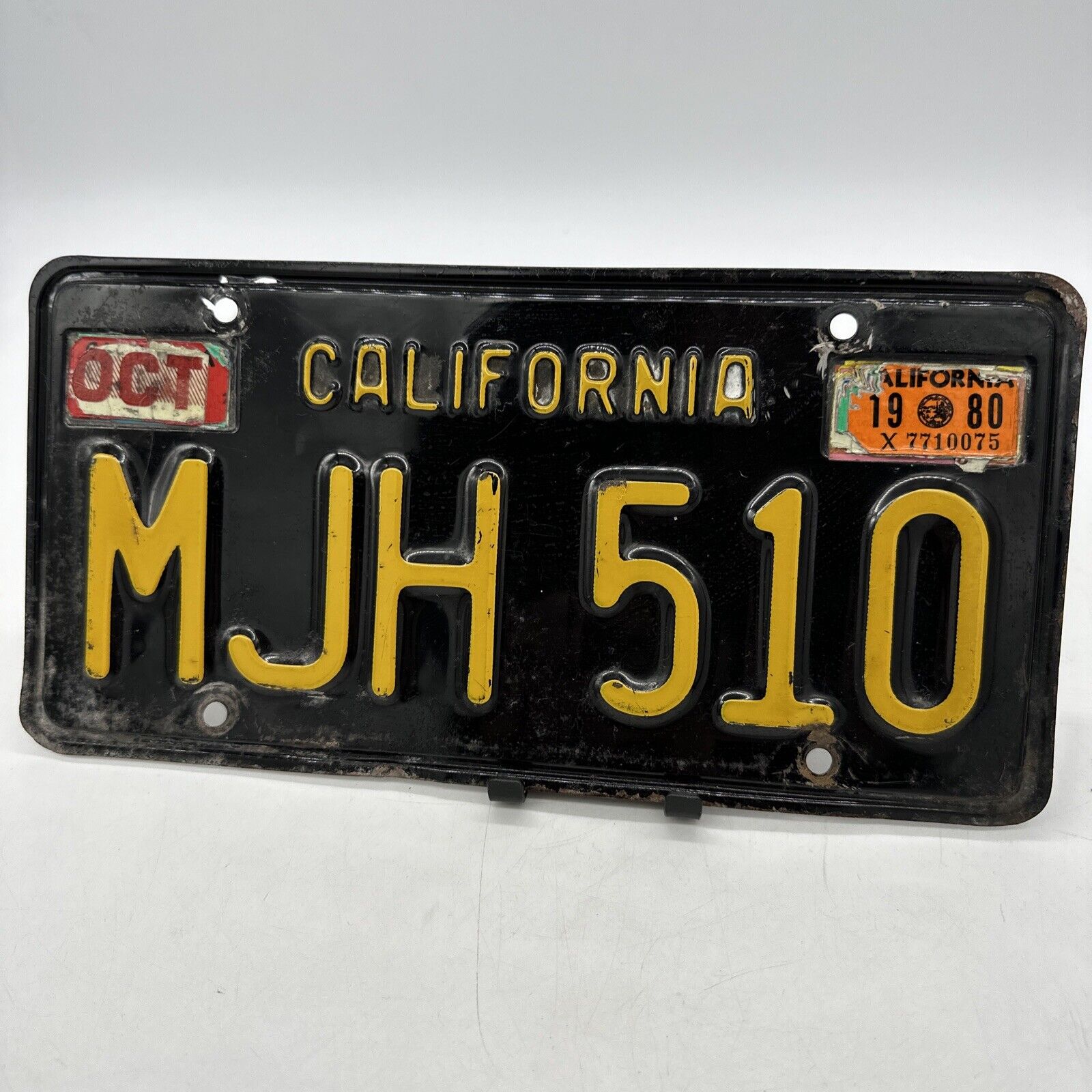 Vintage California 1963 Black License Plate MJH 510 with 1980 Expiration Sticker