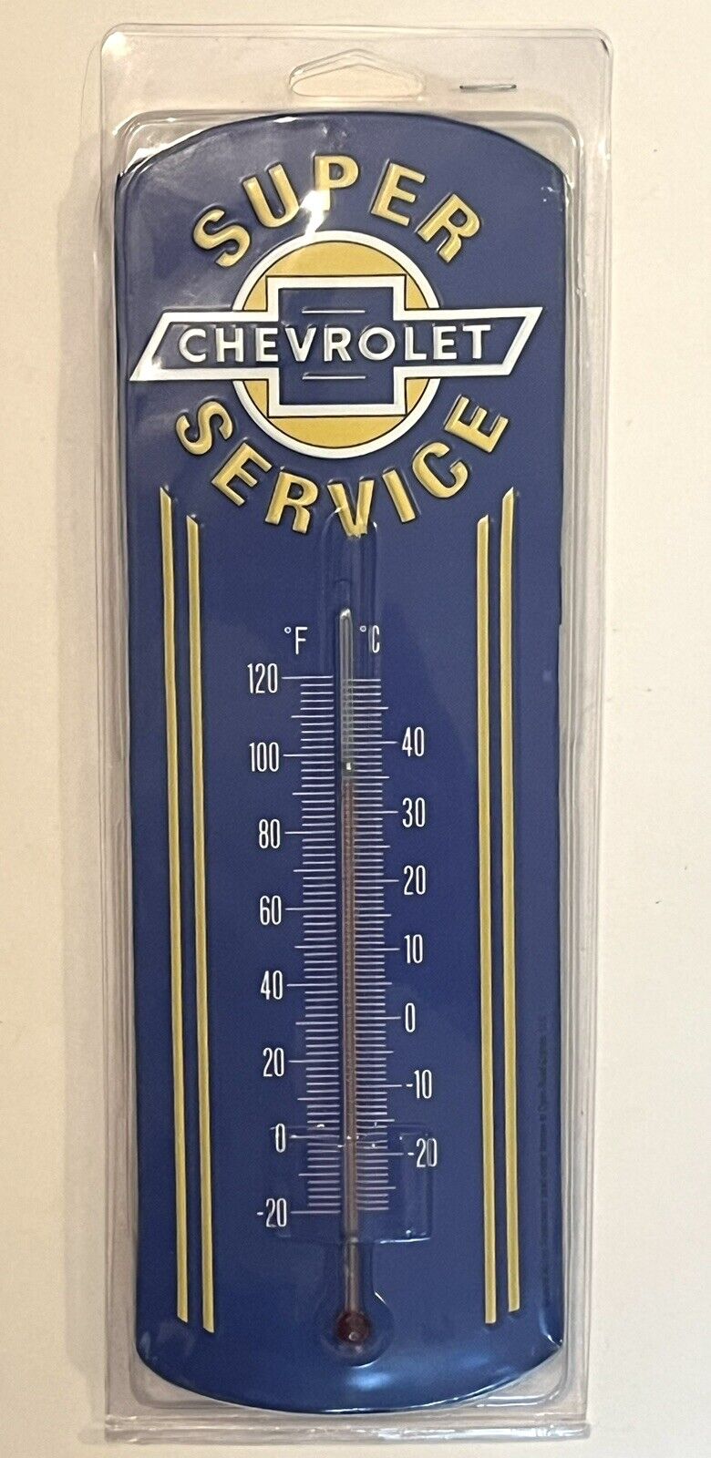NEW Chevrolet Super Service Open Road Brand Metal Thermometer Reproduction Blue