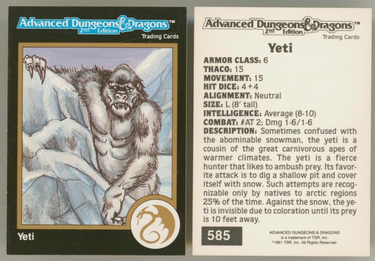 1991 TSR AD&D Gold Border Fantasy RPG Art Card #585 Dungeons & Dragons ~ Yeti