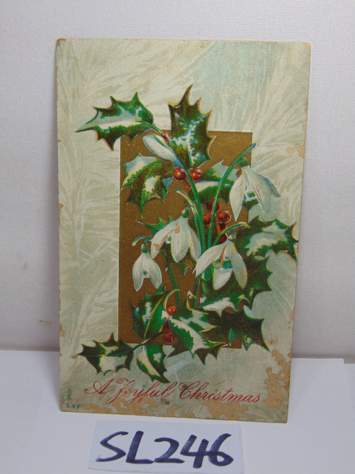 VINTAGE POSTCARD POSTED STAMP 1907 A JOYFUL CHRISTMAS HOLLY BERRY RAISED 