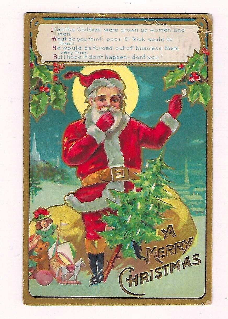 1909 Kris Kringle Series #1 Postcard Santa With Gifts Posted