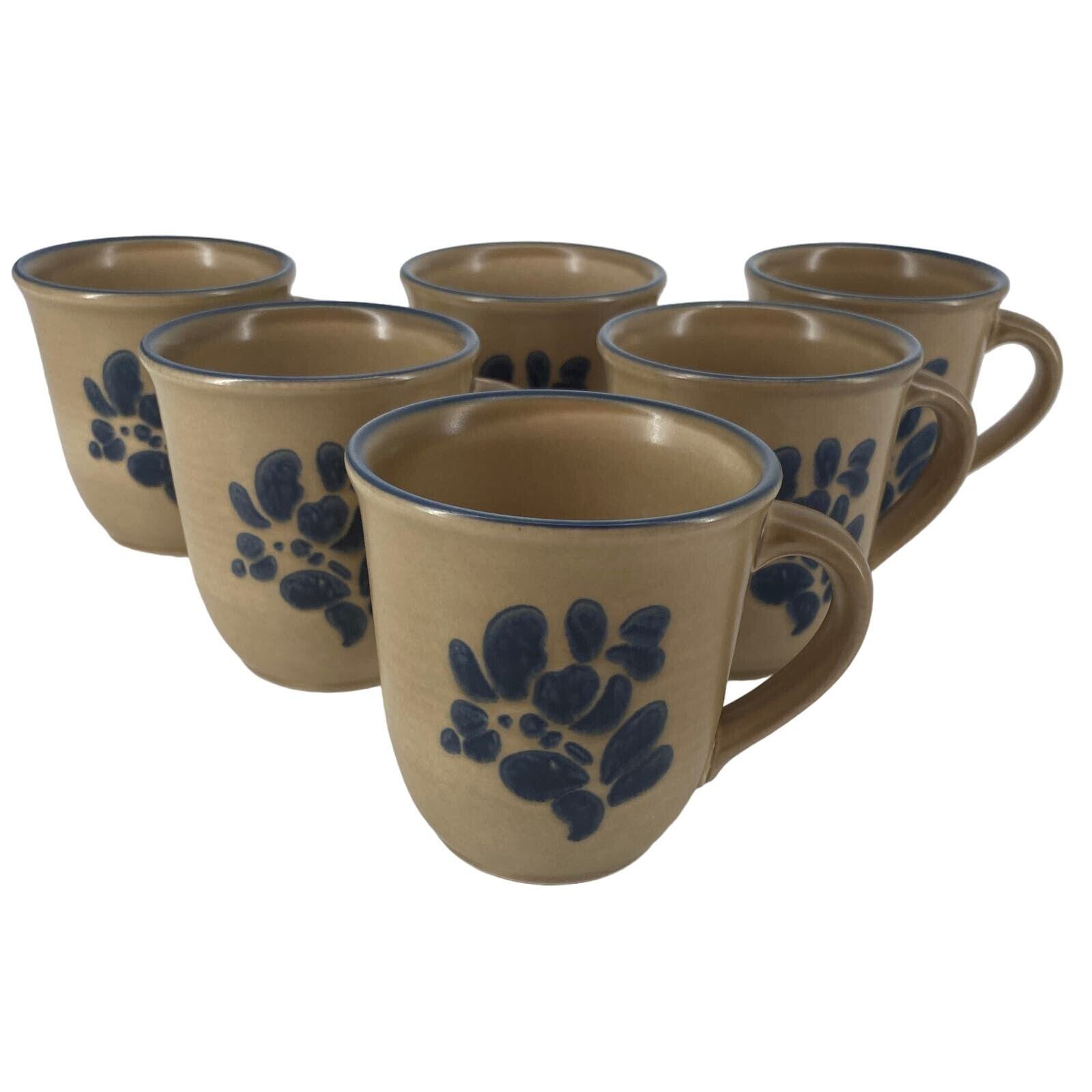Pfaltzgraff Folk Coffee Cups Set Of (6) Art Stoneware Tea Mugs Made In USA