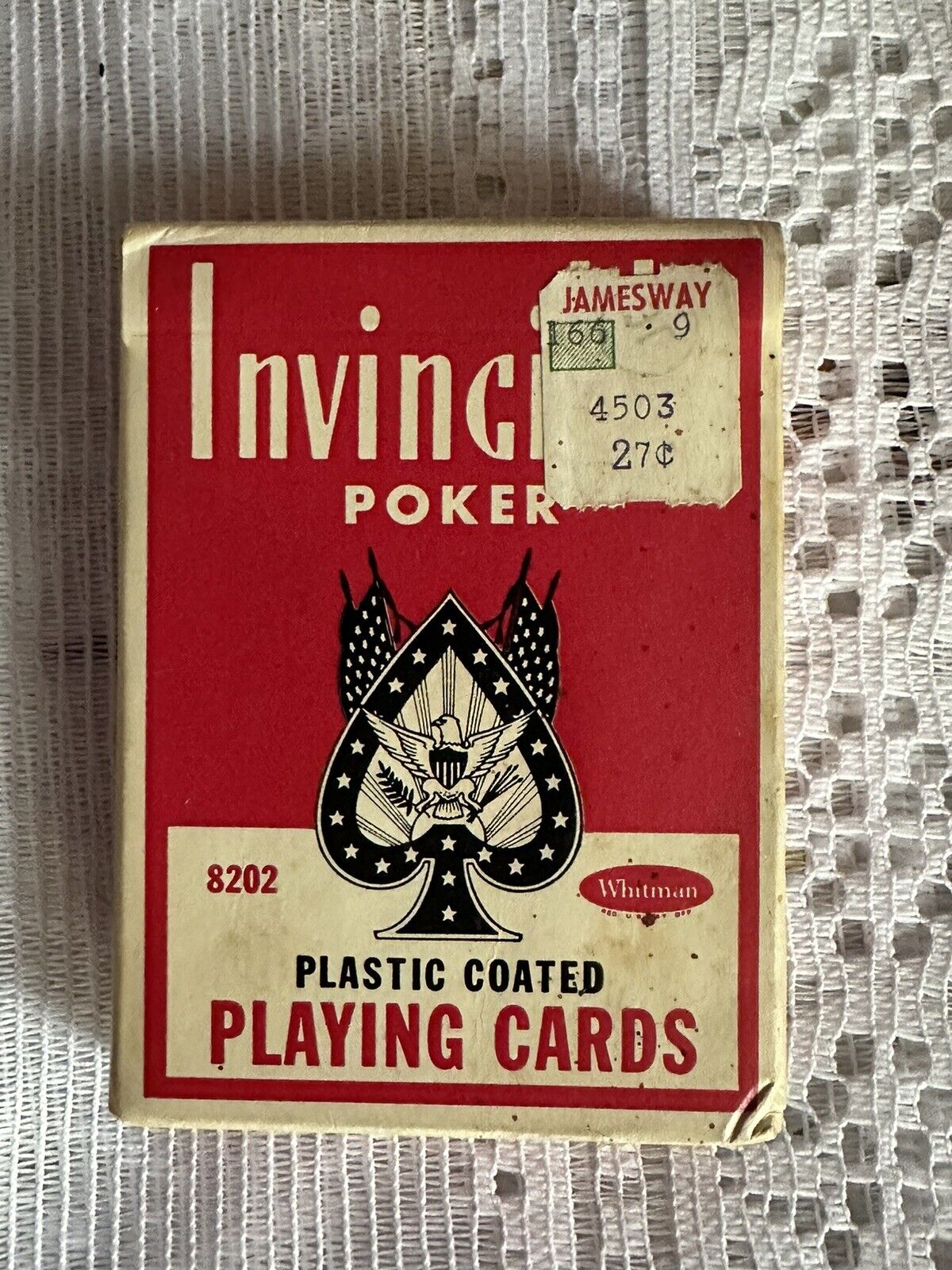 Vintage INVINCIBLE LINEN FINISH Poker Size Playing Cards Sealed Stamp