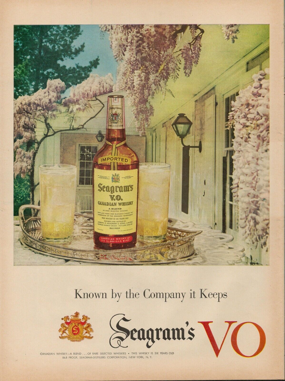 1953 Seagram\'s VO Canadian Whiskey Alcohol Vintage Print Ad Spring Flowers Color
