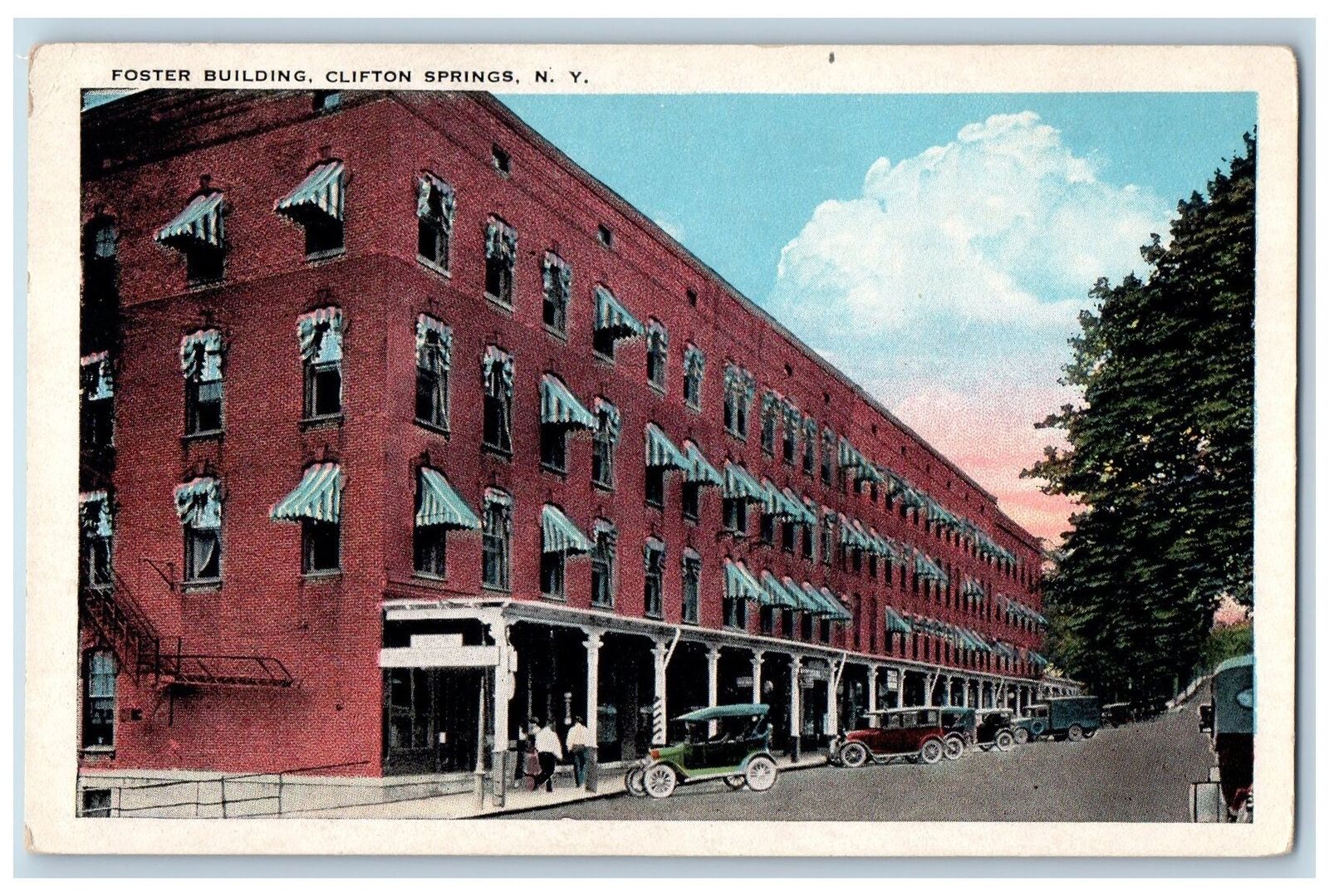 c1920\'s Foster Building Classic Cars People Clifton Springs New York NY Postcard
