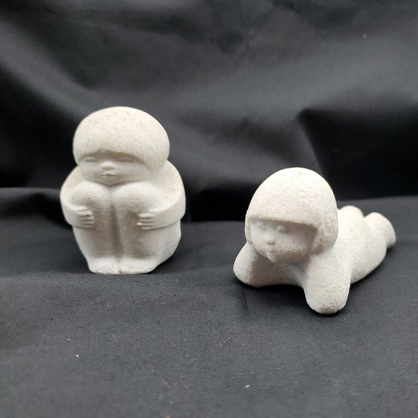 Two Marbell Stone Art Children Sculptures Belgium Carved MCM Figurine Minimalist