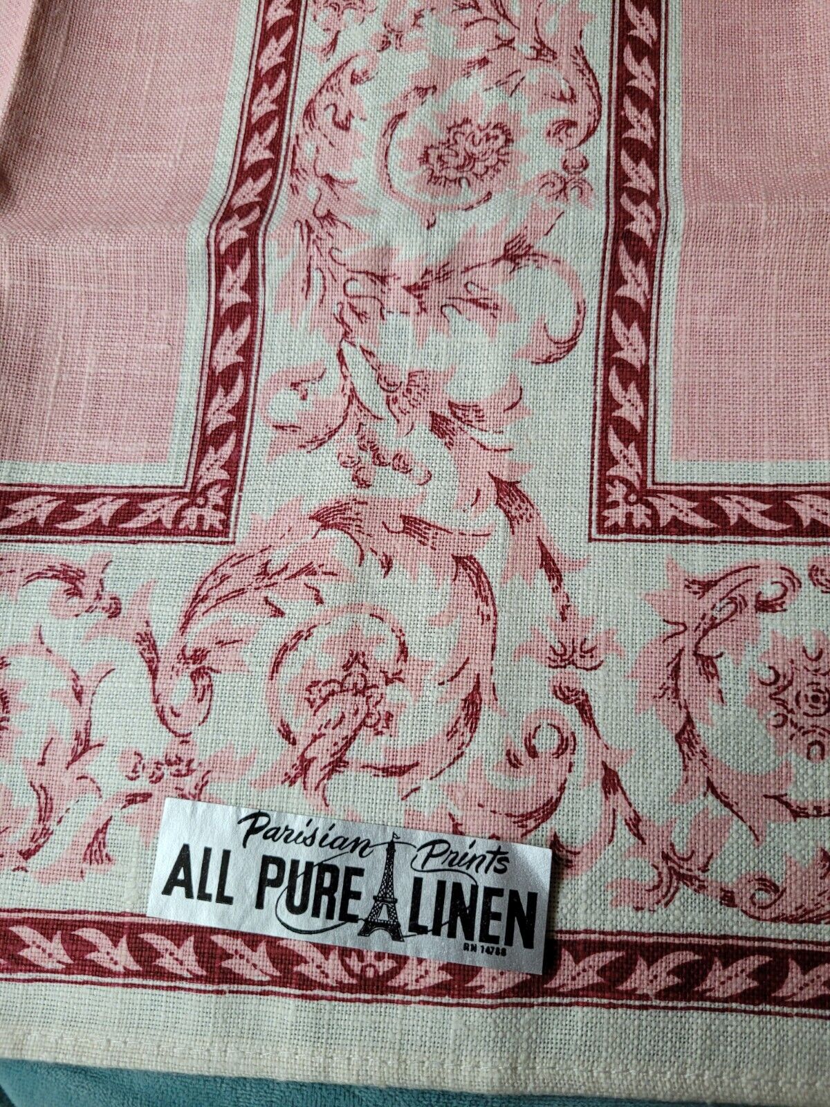 Vintage Parisian Prints Linen Tea Towel NEW Paris Pink Original Sticker 