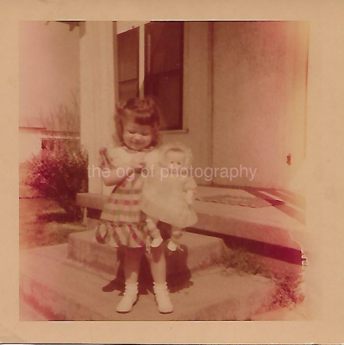 A Little Girl And Her Doll COLOR FOUND PHOTO Original Snapshot VINTAGE 04 28 K
