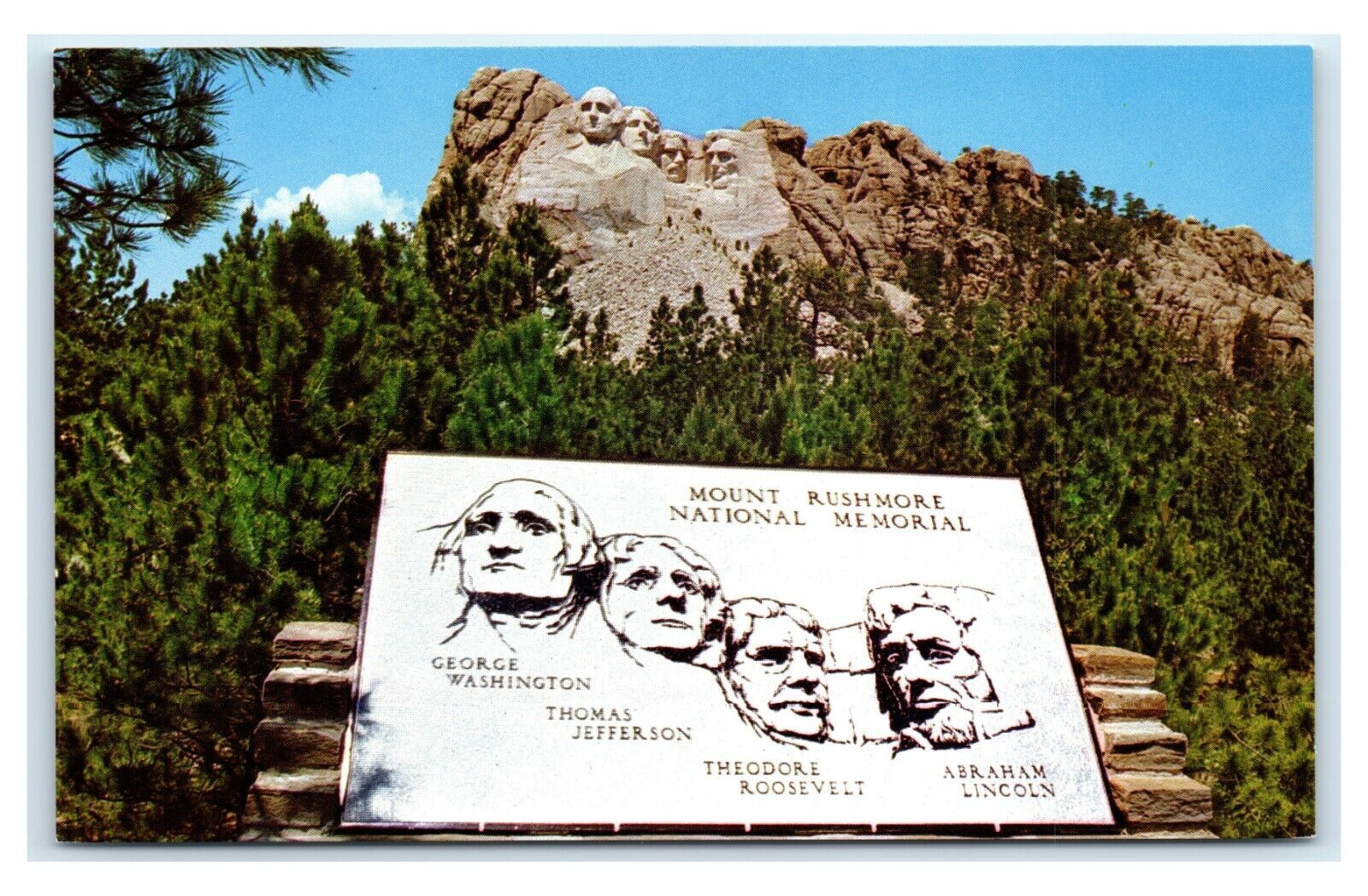 Postcard Mt Rushmore National Memorial, Black Hills SD plaque F19