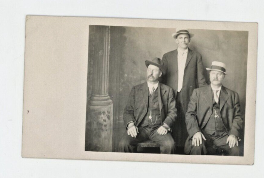 Vintage Postcard  RPPC  GROUP OF MEN  VINTAGE CLOTHING    UNPOSTED