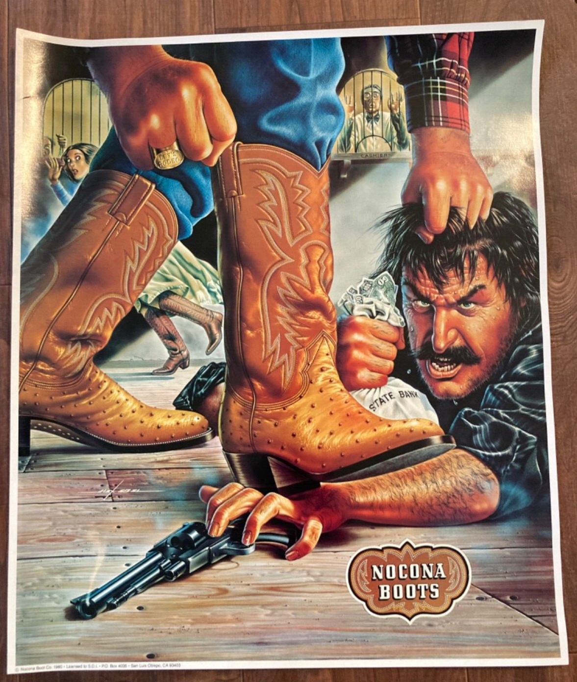 Vintage Nocona Boots Store Advertising Poster Western Boots Alex Ebel 1980