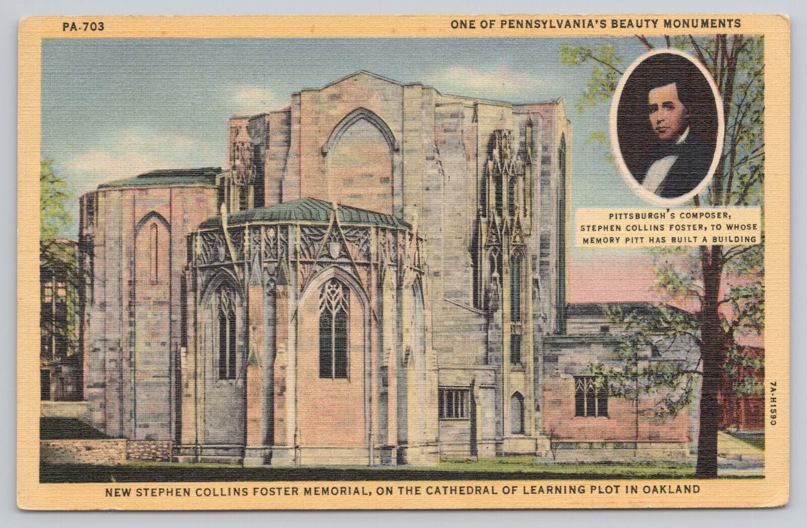 Postcard Stephen Foster Memorial Cathedral Learning Pittsburgh PA Posted 1949