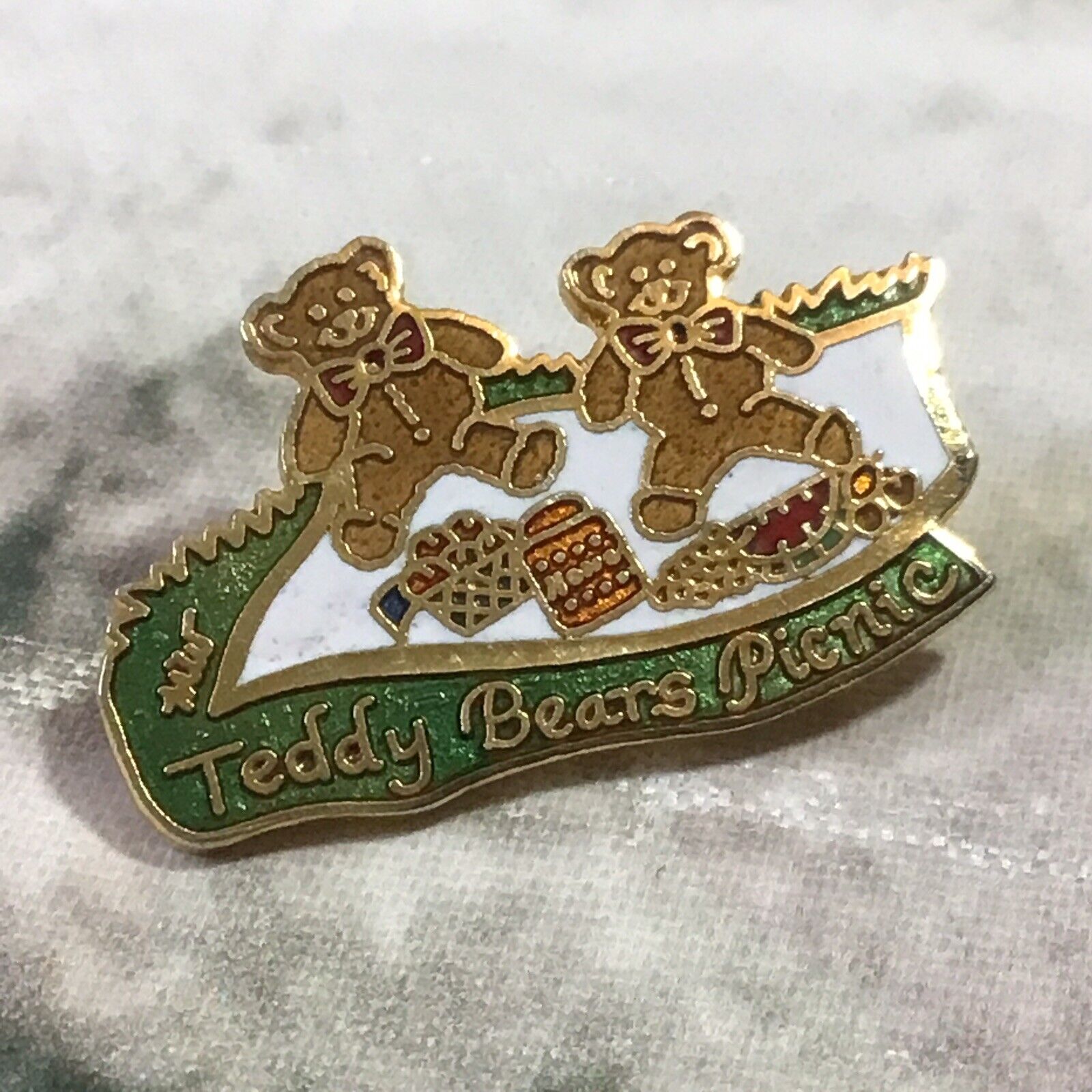 Vintage Teddy Bears Picnic Lapel Pin Metal 1” Collectible Brooch