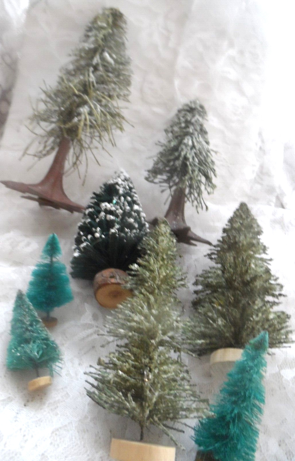 Vintage Christmas Decor - 8 PRE-OWNED ASSORTED  SIZES, BRUSH TREES