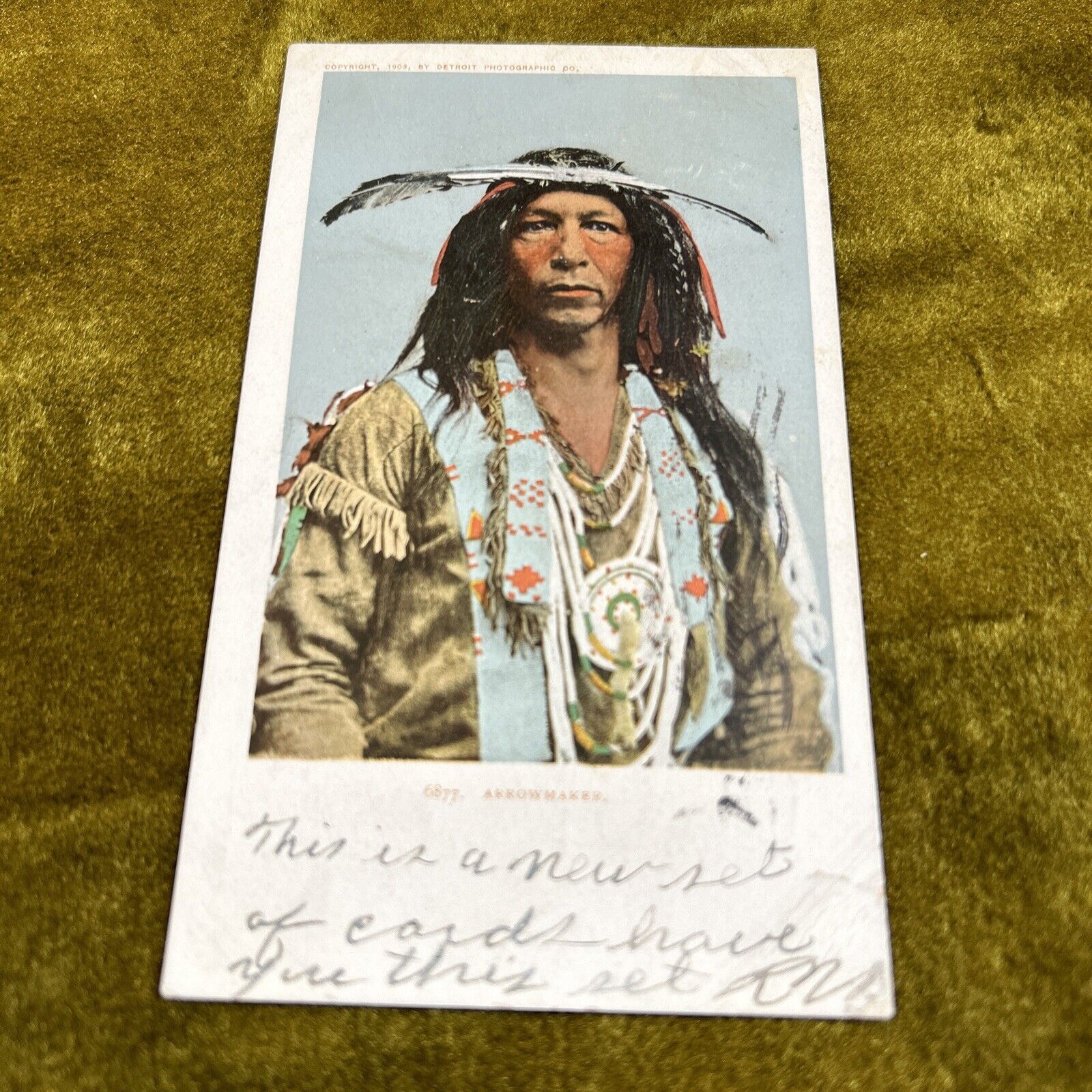 1908 Postmarked Arrowmaker Postcard Native American Detroit Photographic 6877