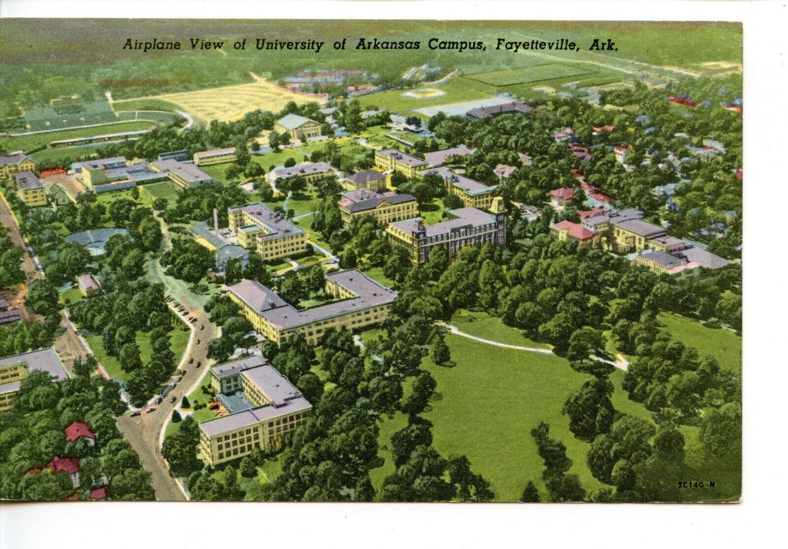 Aerial View-University Campus-Fayetteville-Arkansas-Vintage 1953 Postcard