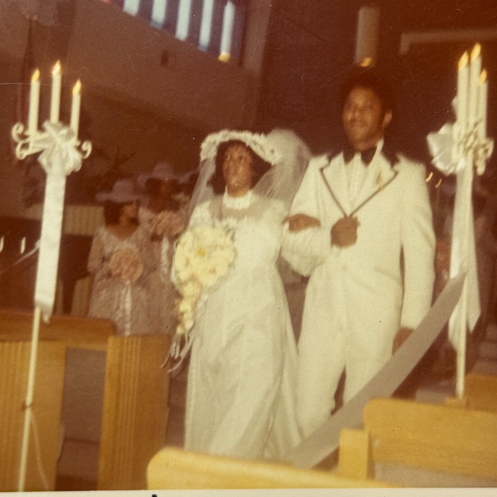 1T Photo Cute Couple Just Married Walk Down Aisle Church 1970\'s African American