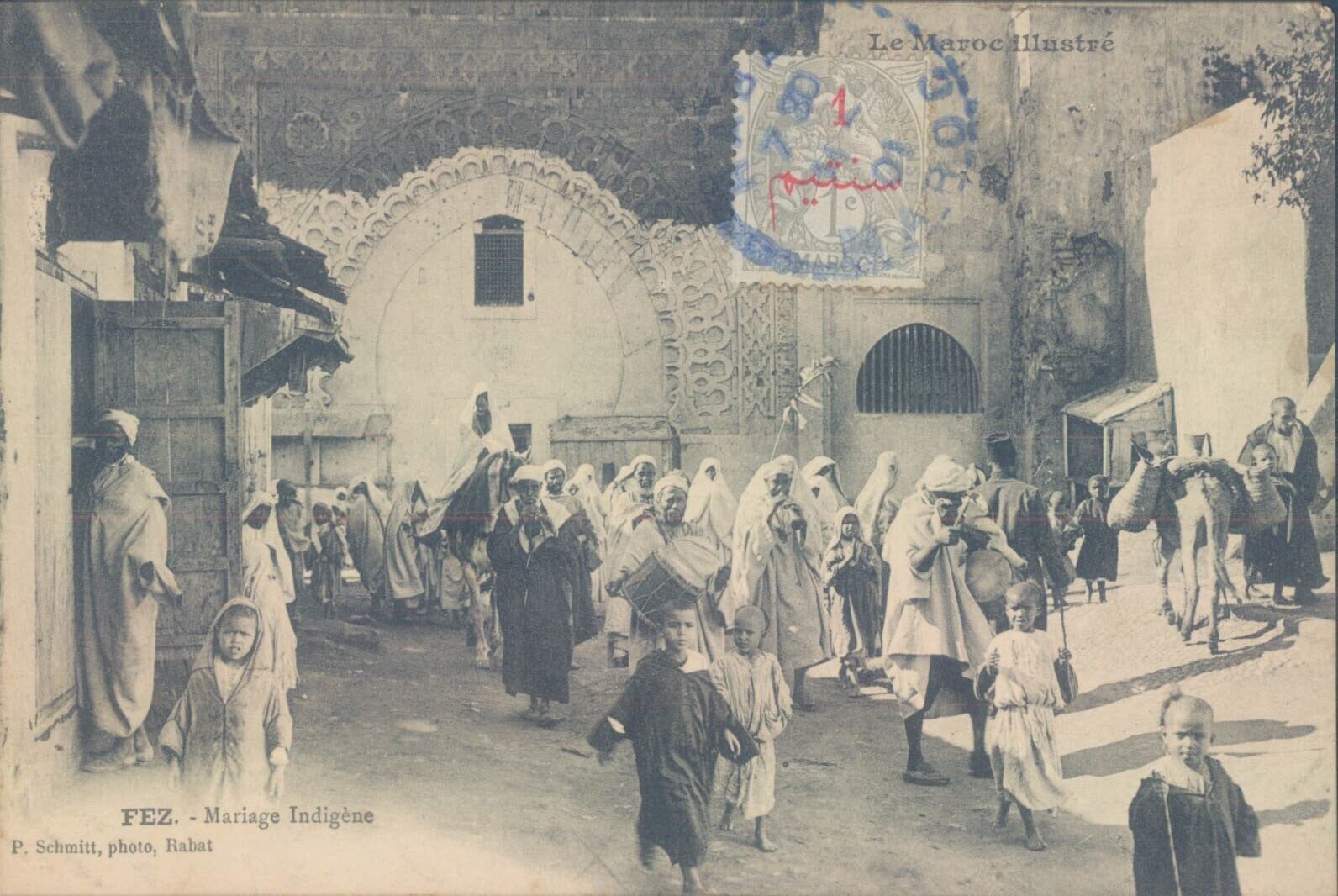 French MOROCCO FEZ local wedding 1907 PC - see cancell.
