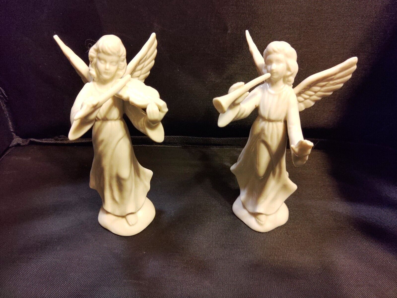 Enesco White Porcelain Angels Playing Instruments Set Of 2
