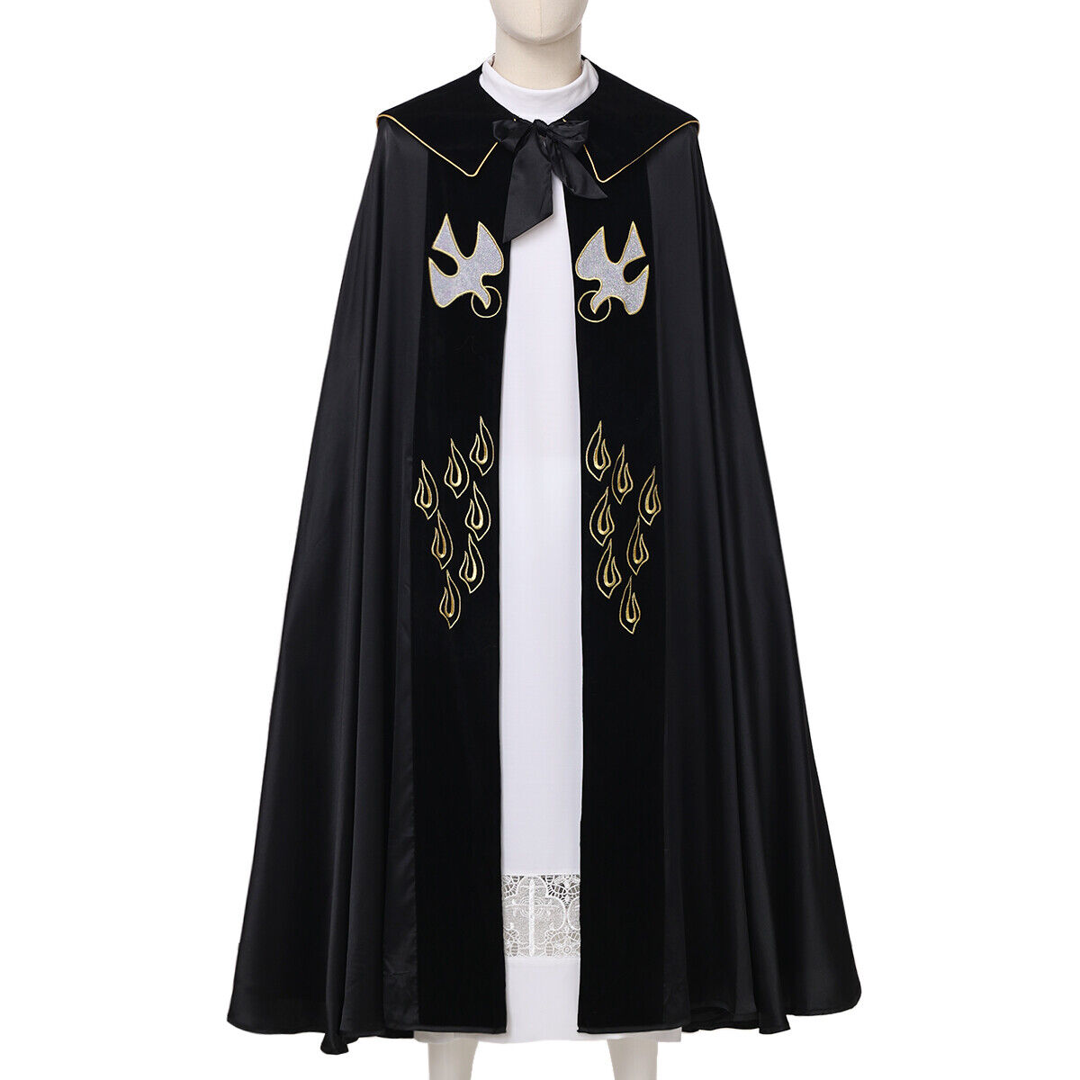 Catholic Church Bishop Black Cope Birds IHS Embroidery Cape Men Women Vestments