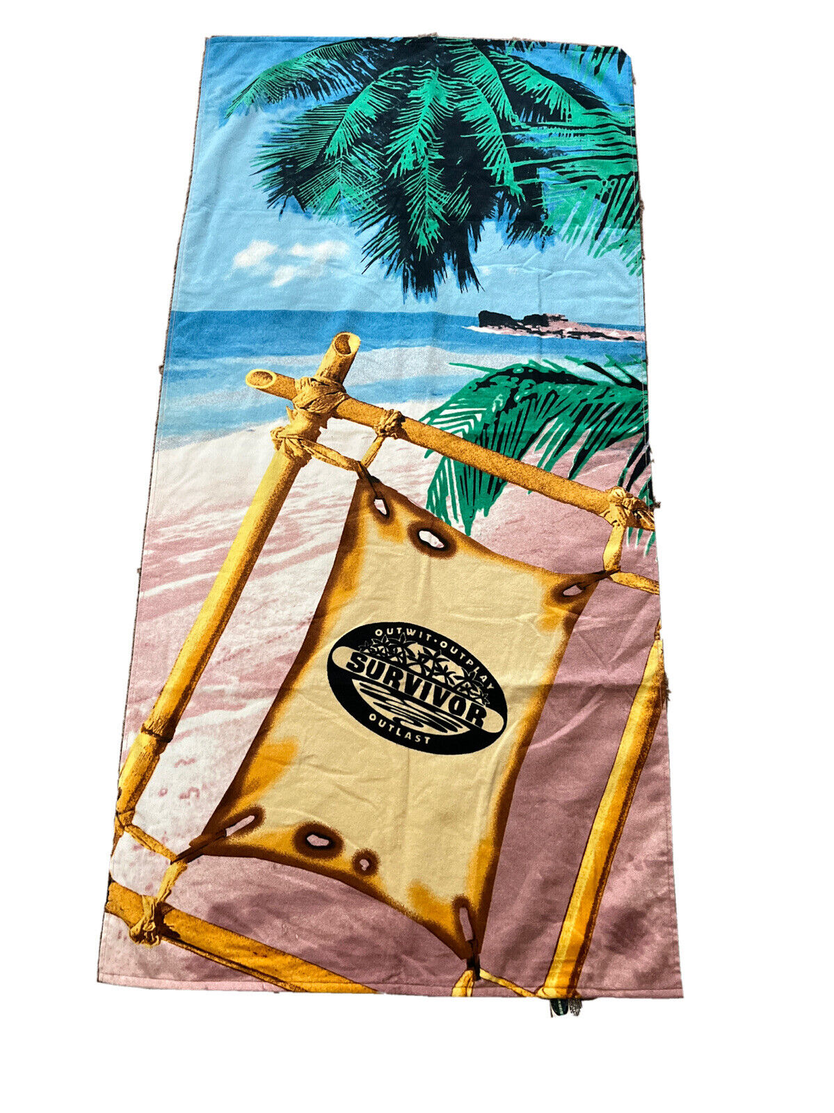 Vtg The Survivor  Out Wit  Out Play Out Last Collectible Beach Towel 29x59”