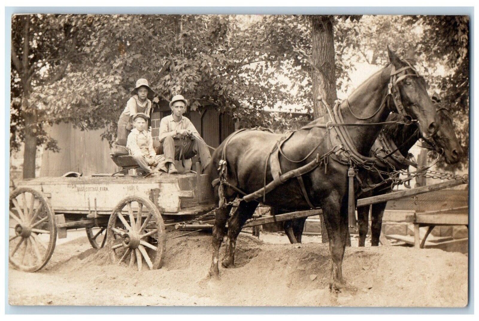 c1910\'s Rose Cottage Farm Horse Team Wagon Ohio OH RPPC Photo Postcard