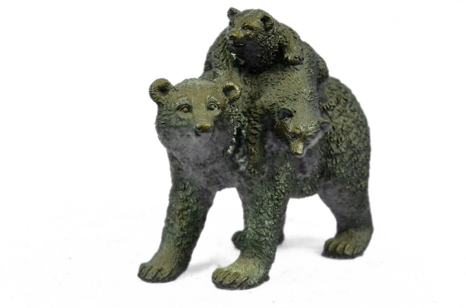 Two Young Cubs on back Mother Bear Bronze Sculpture Statue Figurine Art Deco NR