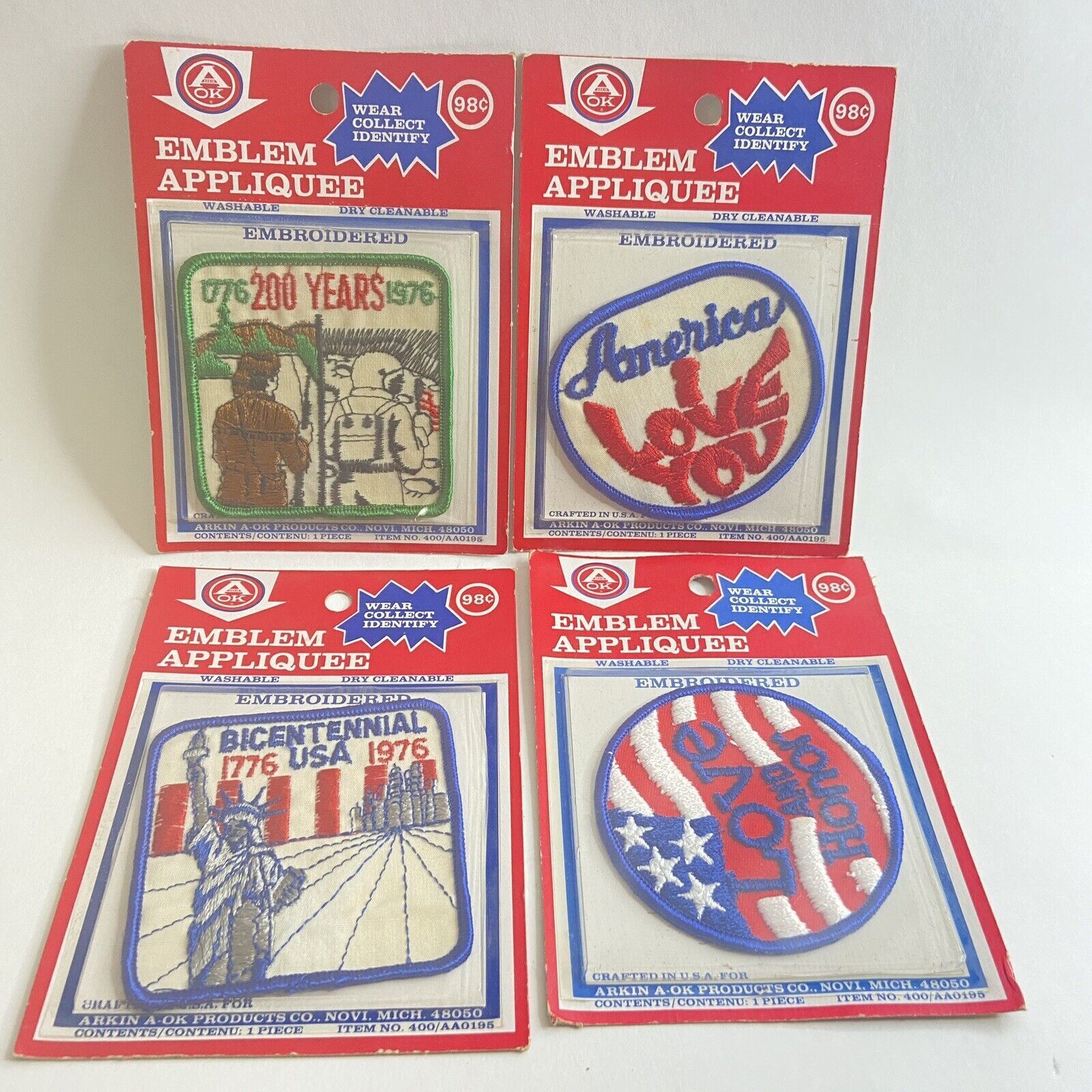 Lot 4 Vintage 1976 Bicentennial PATCHES USA Embroidered Flag America New NIP