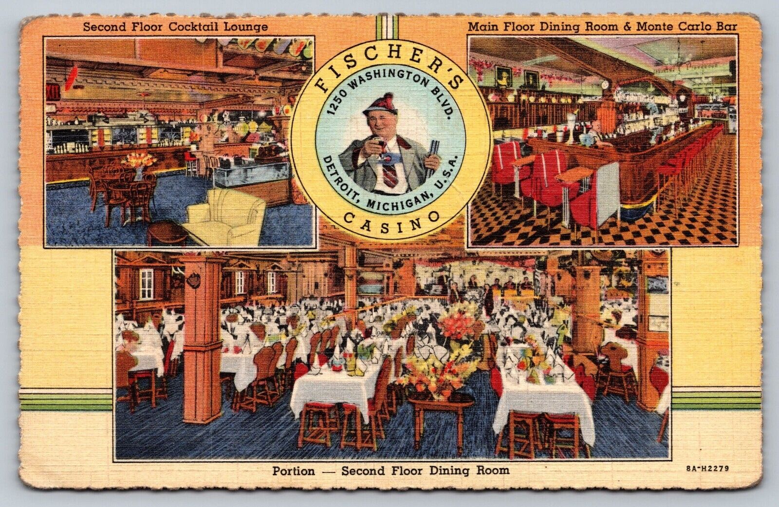 Detroit MI - Fischer\'s Casino - 3 Views - Restaurant - Lounge - Bar - Curt Teich