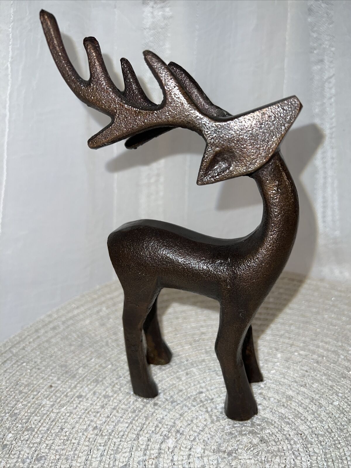 Rustic Metal Reindeer 4-Point Buck Angular Scandinavian Type Design Bronze Look