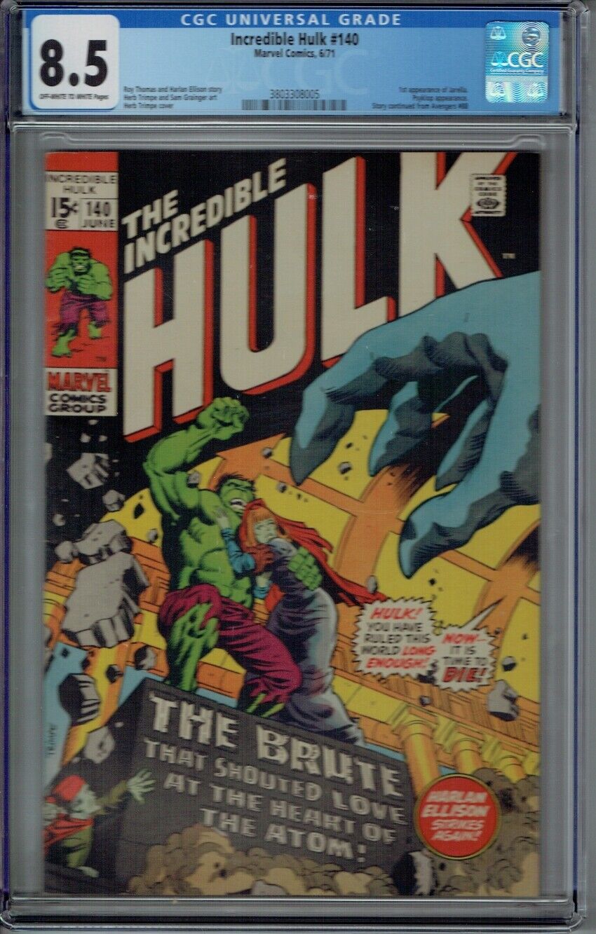 CGC 8.5 INCREDIBLE HULK #140 1ST APPEARANCE JARELLA 1971 MARVEL OW/WHITE PAGES 