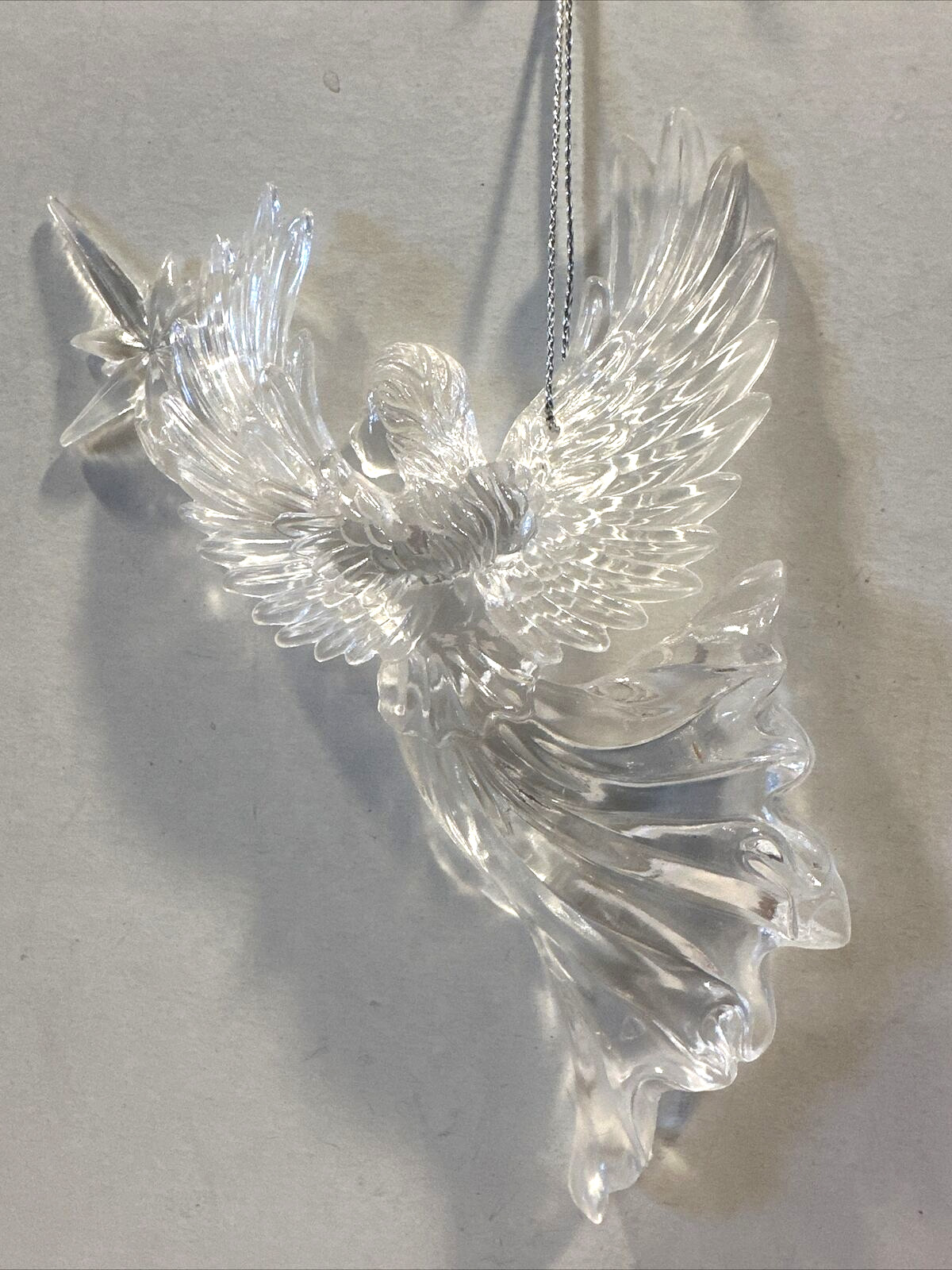 Vintage Acrylic Flying Angel With North Star Christmas Ornament 5” Rare