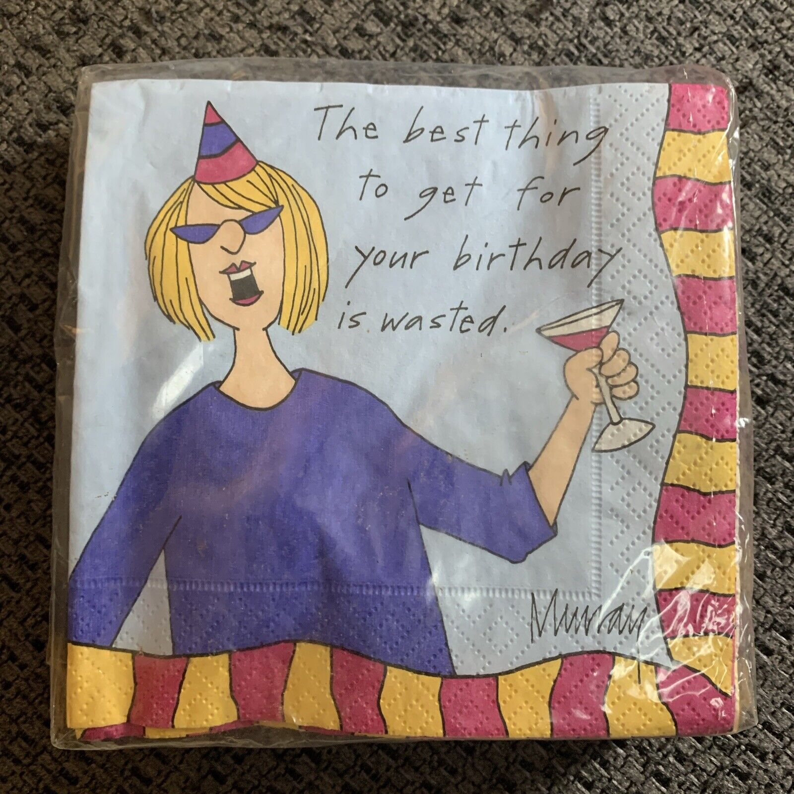 Rare Vintage Murrays Law Party Beverage Napkins “Birthday Wasted” Joke - New