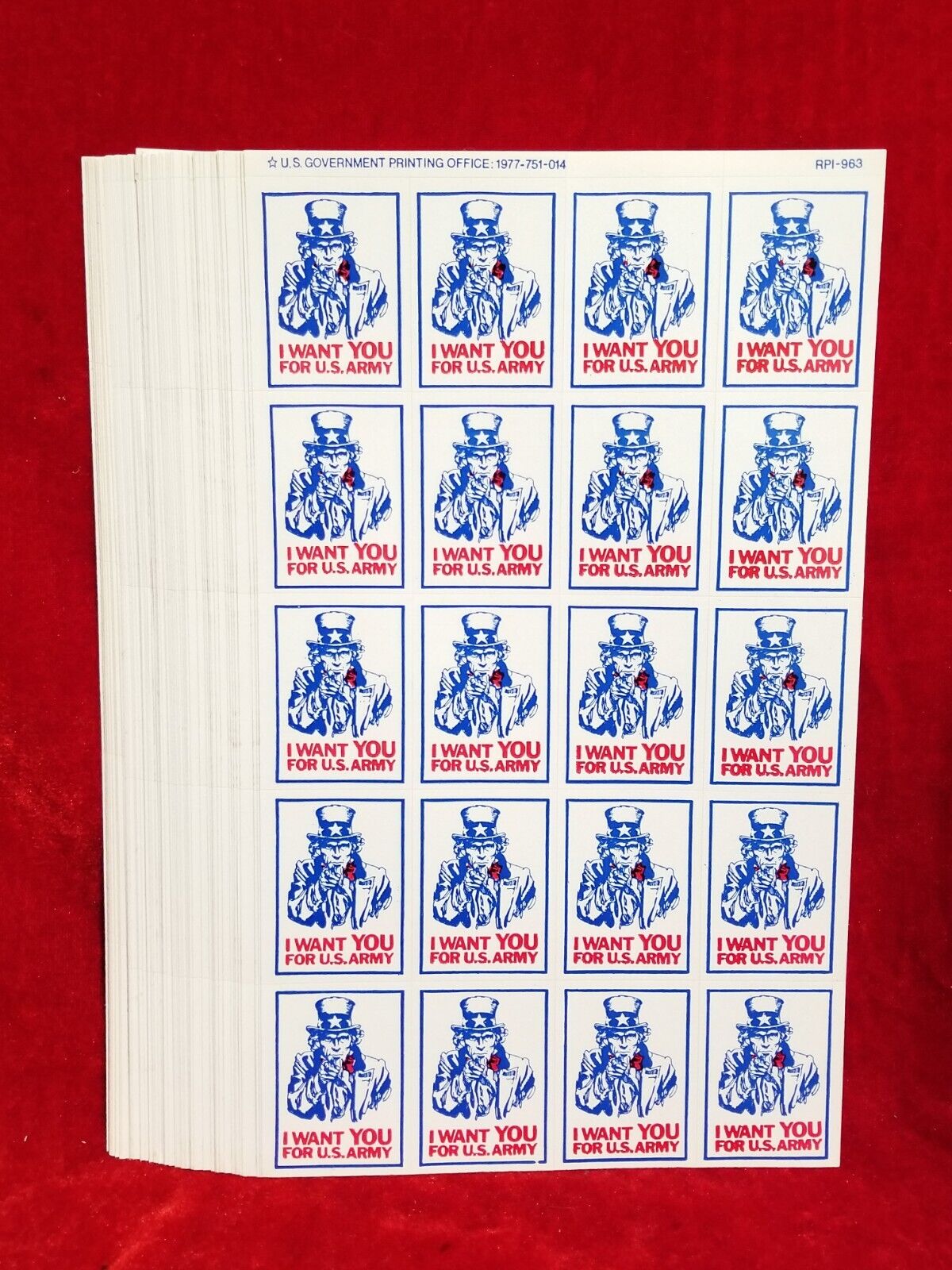 1970s Uncle Sam I Want You For US Army Recruitment Sticker 60 Sheets LOT 1,200