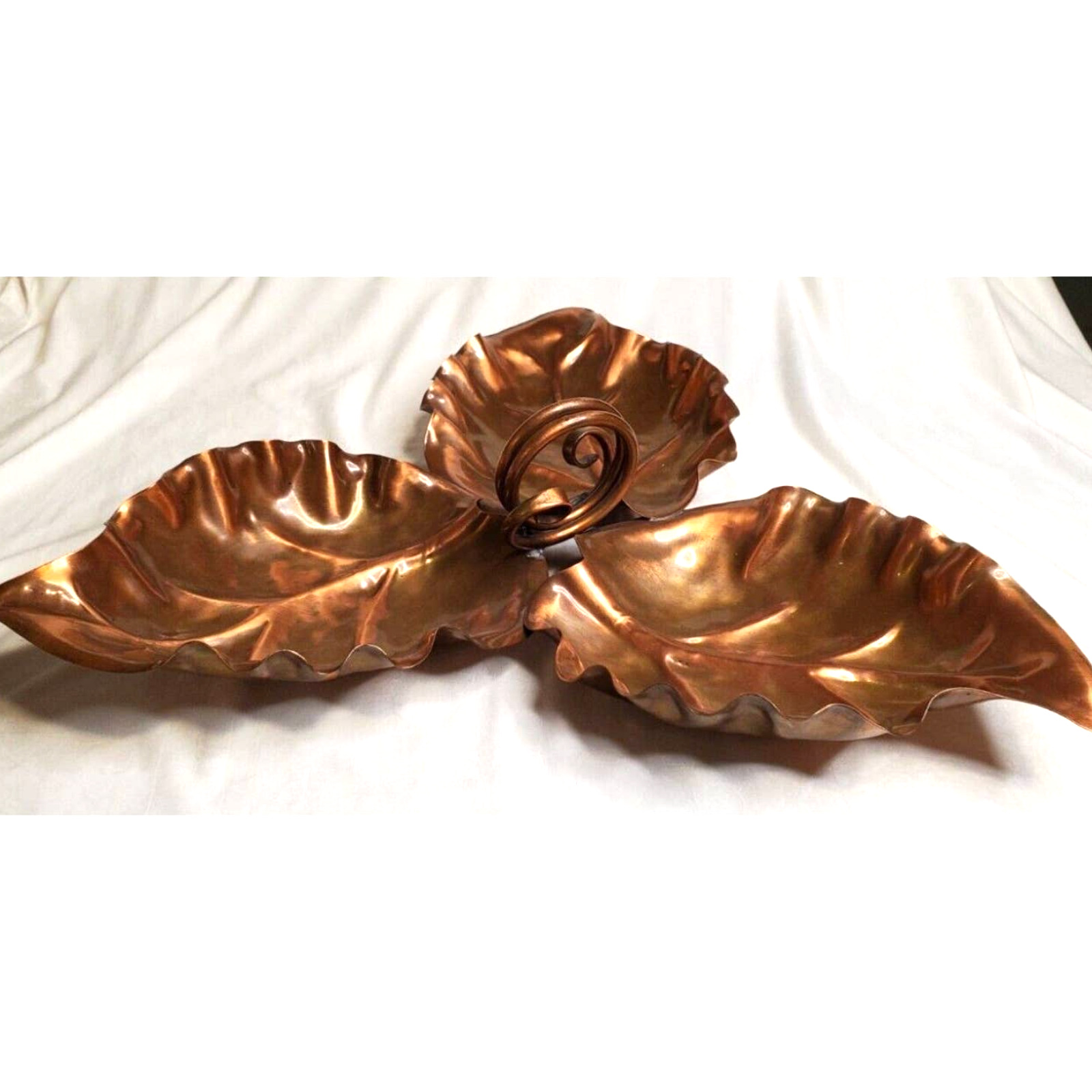 Vintage Gregorian Copper 3 Leaf Serving Dish, Decorative Tray