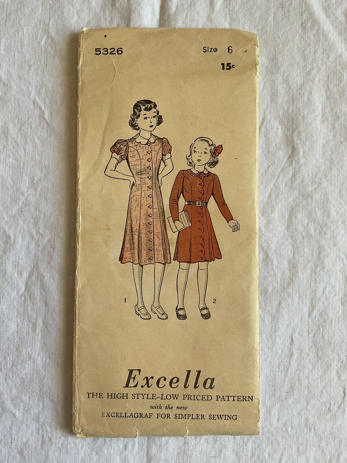 Vintage Excella Pattern 5326 ca.1930\'s Girls Button Up Dress Sz 6 Yrs