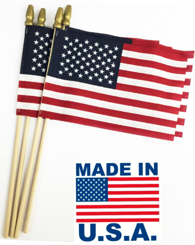 GIFTEXPRESS Set of 12, Proudly Made in U.S.A. Small American Flags 4x6 Inch/Smal