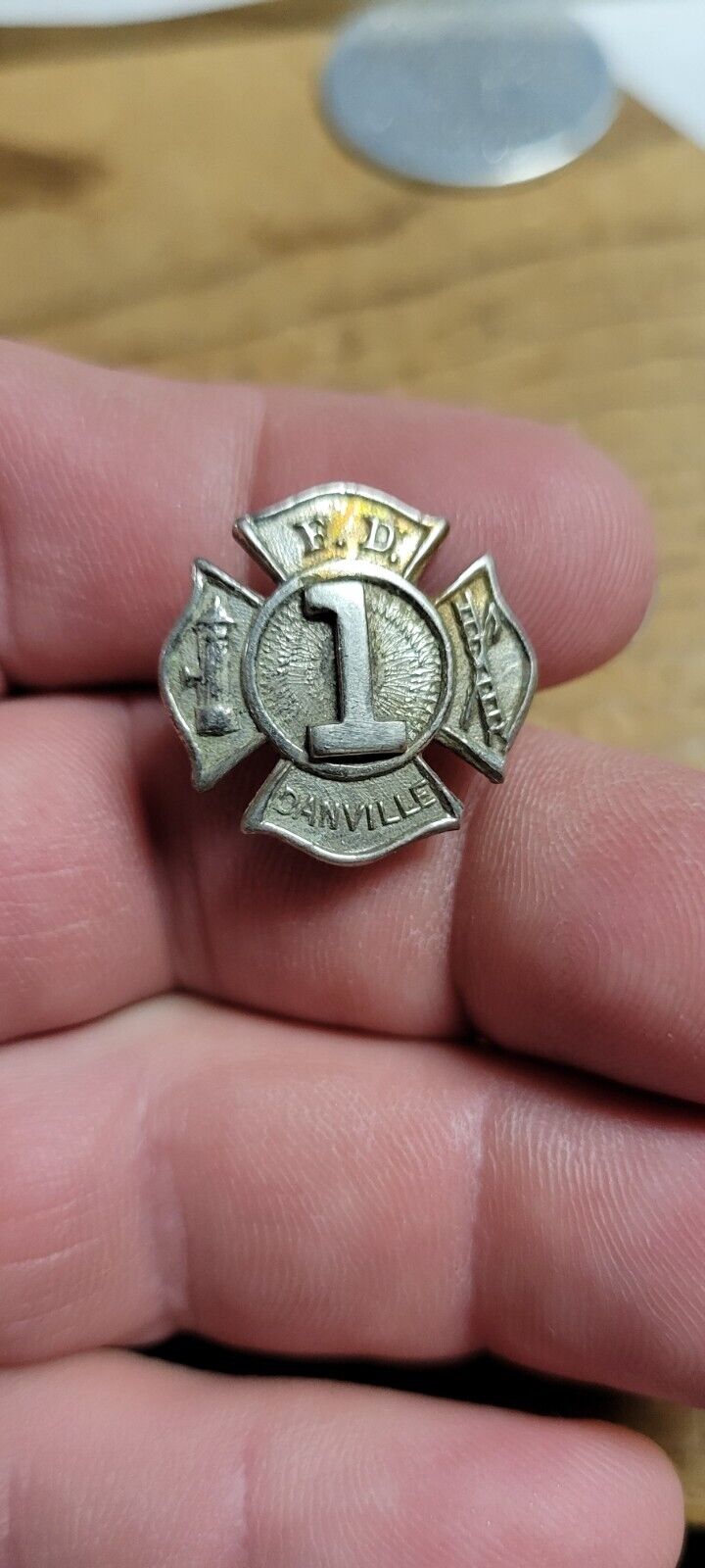 Old 1920\'s Vintage Obsolete Fire Co. No 1 Danville Pa Hat Pin Badge Medal